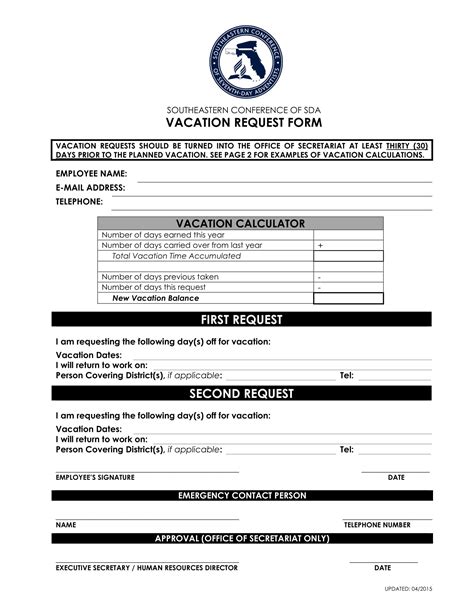 vacation request form  examples format sample examples