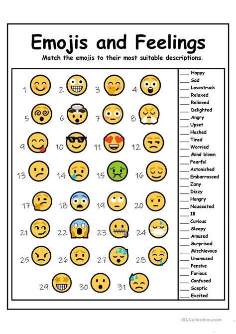 emojis  feelings worksheet  esl printable worksheets
