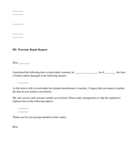 warranty repair request letter sample template