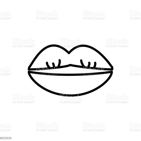 kissing lips vector line icon sign illustration on background editable
