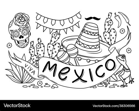 mexico coloring book  adults  elements vector image