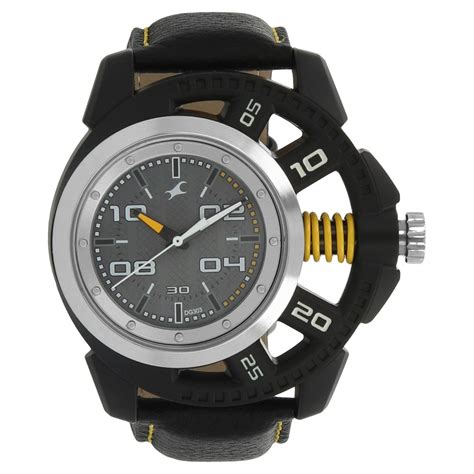 shop online fastrack watch with black leather strap for guys 38028pl01j