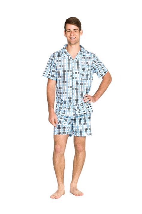 mens short summer cotton blend pyjamas  xxl pjs set blue checkered