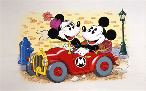 mickey  minnie mouse driving  car cartoon wallpaper wallpaperscom