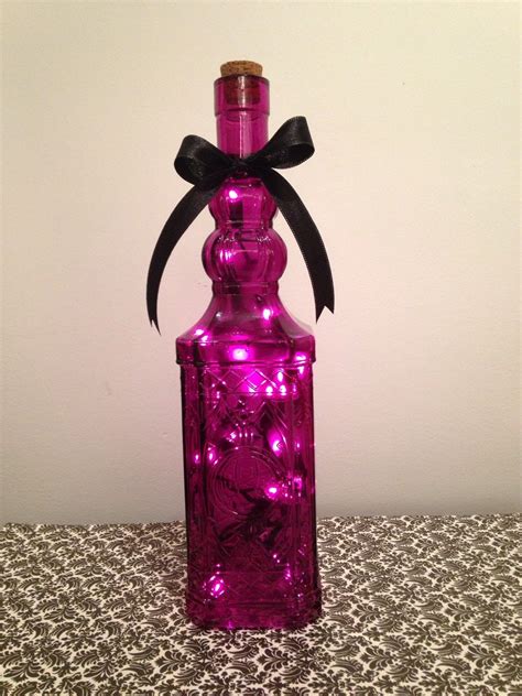 Decorative Purple Glass Bottle With Purple By Winebottleglows