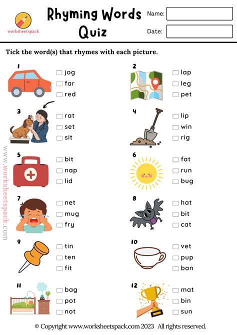 rhyming words worksheets   kids worksheetspack