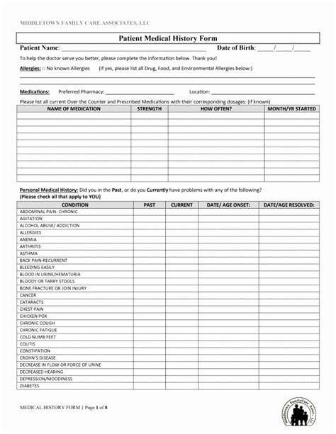 medical history form template  luxury  medical history forms word