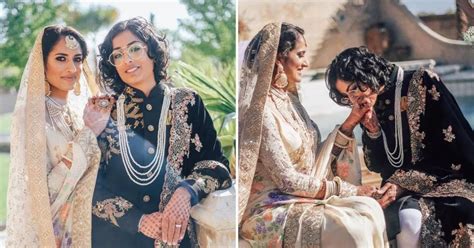 indian pakistani lesbian couple get married in traditional bride groom outfits lesbian wedding