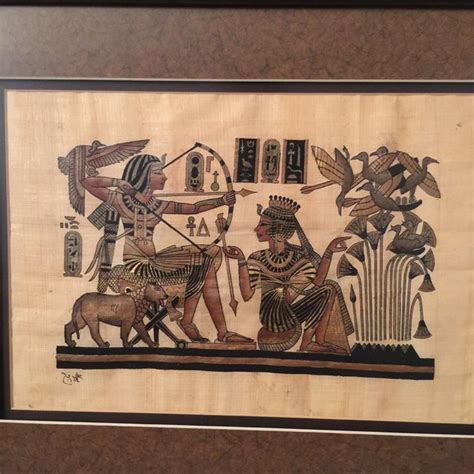 Framed Egyptian Paintings On Papyrus Paper Set Of 3