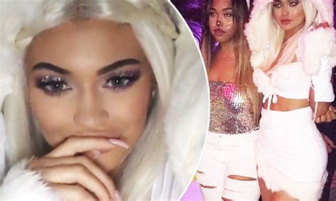 kylie jenner rocks blue eyes and white hair as she turns into an eskimo for halloween daily