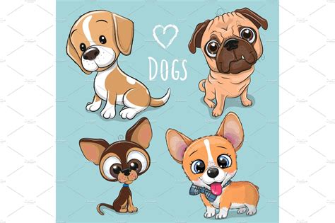 cute cartoon dogs animal illustrations creative market