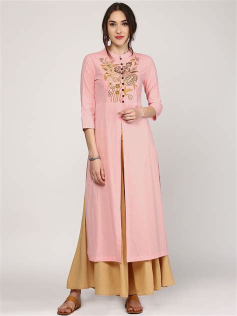 buy sassafras women pink embroidered kurta kurtas  women myntra