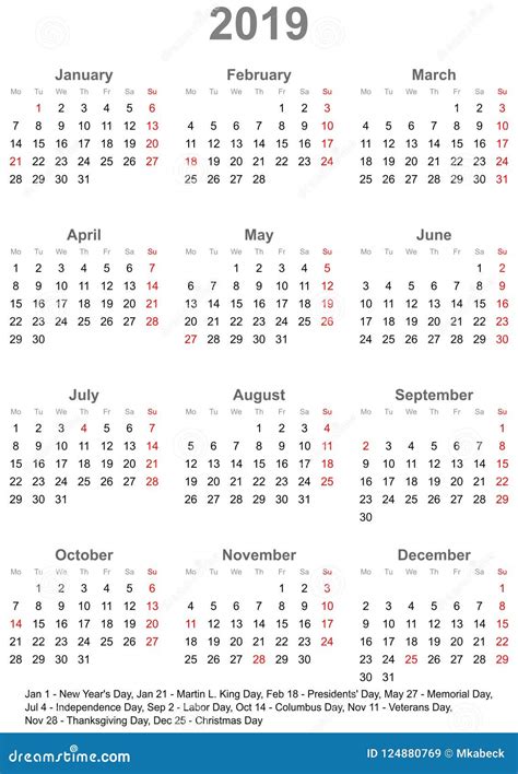 simple calendar   public holidays  usa stock vector illustration  starts design