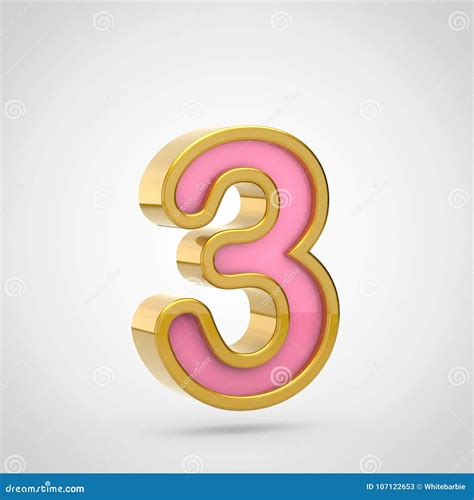 pink number   golden outline isolated  white background stock illustration
