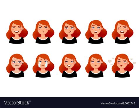 woman s facial expressions cute girl with various vector image