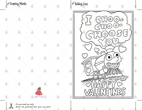 choo choo choose  colourable valentines card  child etsy