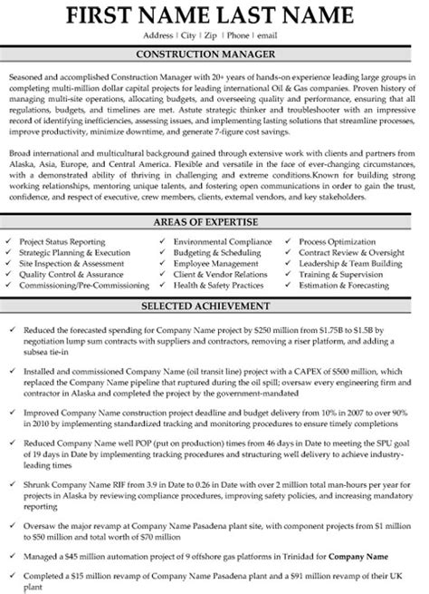 construction project manager resume  commercial manager resume