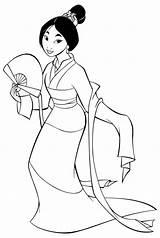 Mulan Principessa Prinzessin Abanico Colorings Recordar Presionar sketch template