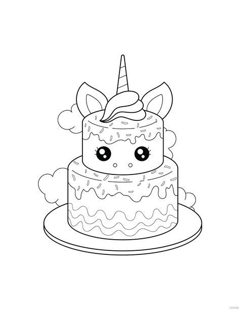 unicorn cake coloring page eps illustrator jpg png  svg