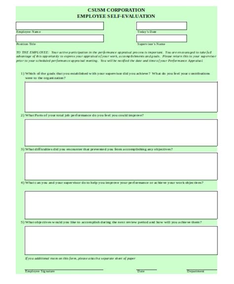 sample employee  evaluation forms   ms word excel