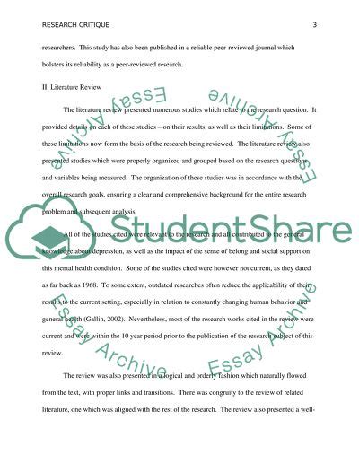 sample research critique psychology writing  research report