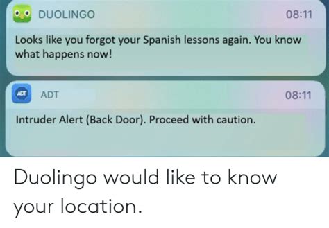 duolingo 0811 looks like you forgot your spanish lessons again you know what happens now adt