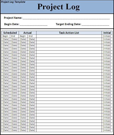 project log template  words templates