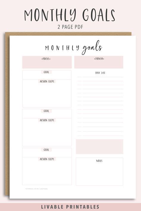 monthly goal planner printable     images goal