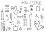 Medicina Colorare Doodle Disegnato Insieme Medico Stetoscopio sketch template