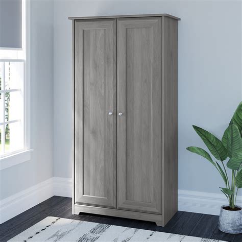 bush furniture cabot tall storage cabinet  doors  modern gray