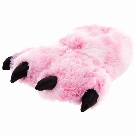 pink fuzzy bear paw animal slippers noveltystreet