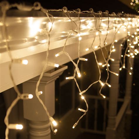 mm led icicle lights warm white white wire yard envy