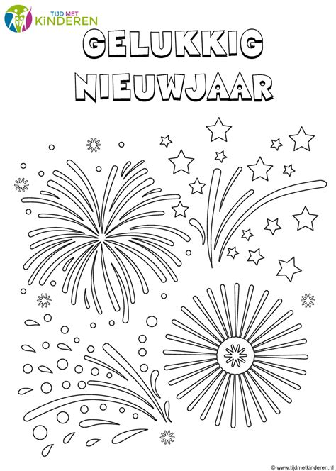kleurplaat met gelukkig nieuwjaar tekst tekening geitjes spel