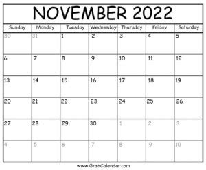 printable november  calendar