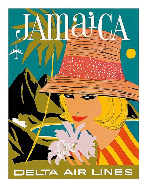 Jamaica Woman With Orchid Vintage Airline Travel Poster