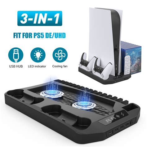 Ps5 Vertical Stand Cooling Fan System Dual Controller Charging Station