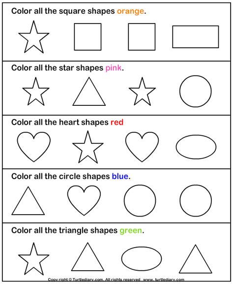 color  shape worksheet turtle diary