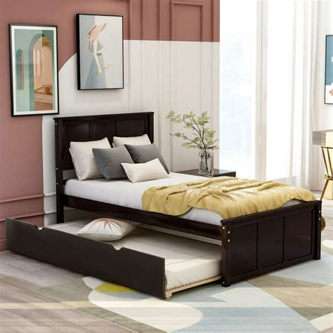 twin size platform bed  extra long trundle solid wood twin size frame  kids adults