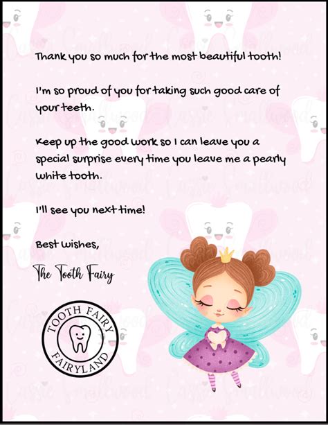 tooth fairy note printable  customize  print