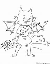 Devil Trident Smiling Holding Coloring Kids sketch template