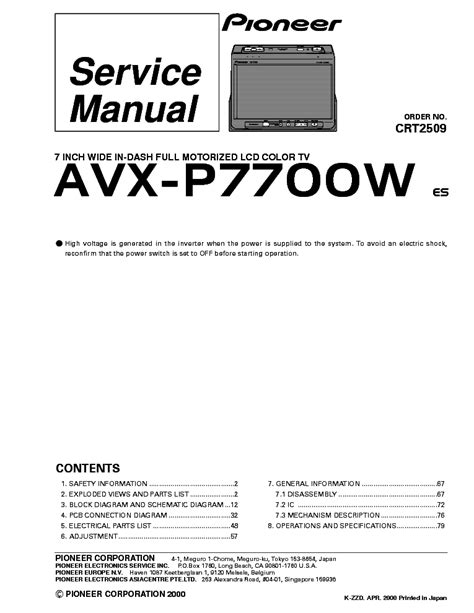 pioneer avx pw es sm service manual  schematics eeprom repair info