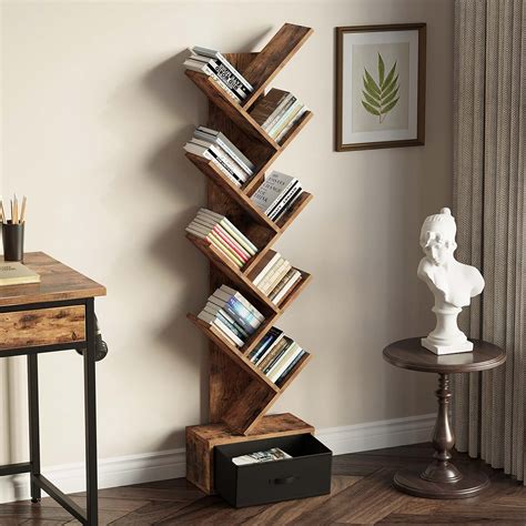 rolanstar bookshelf  drawer floor standing tree bookcase bookshe