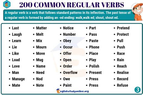 200 important regular verbs definition and regular verbs list