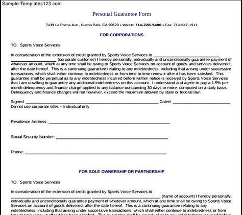 personal guarantee guarantor letter  job employment  surety