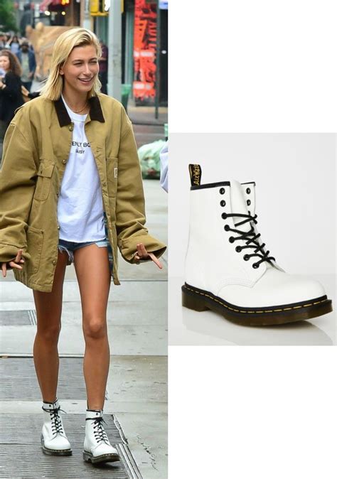 shoe obsession hailey baldwins white  martens angel city style white  martens dr