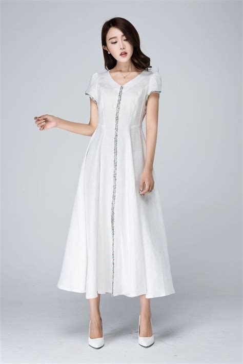White Dress Linen Dress Prom Dress Wedding Dress Summer Dengan Gambar