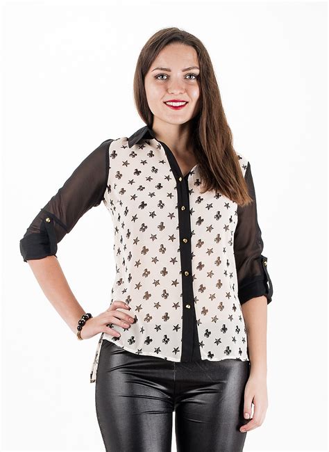 black  white blouse long sleeve chiffon blouse topsjeans