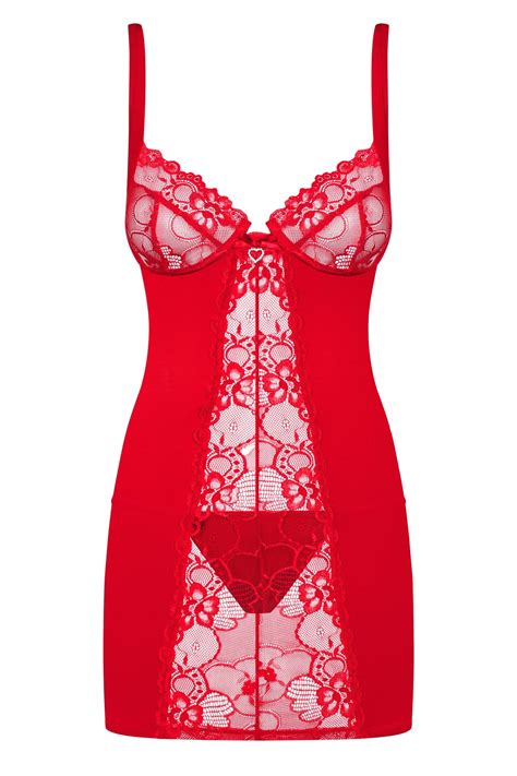 sexy red lace underwire chemise set lingerie seduction