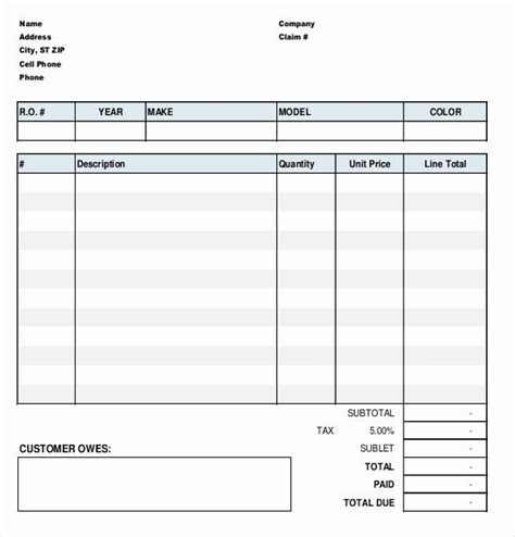 auto repair invoice template    invoice template word