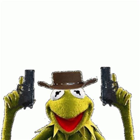 kermit  frog gun sticker kermit  frog gun cowboy hat discover share gifs